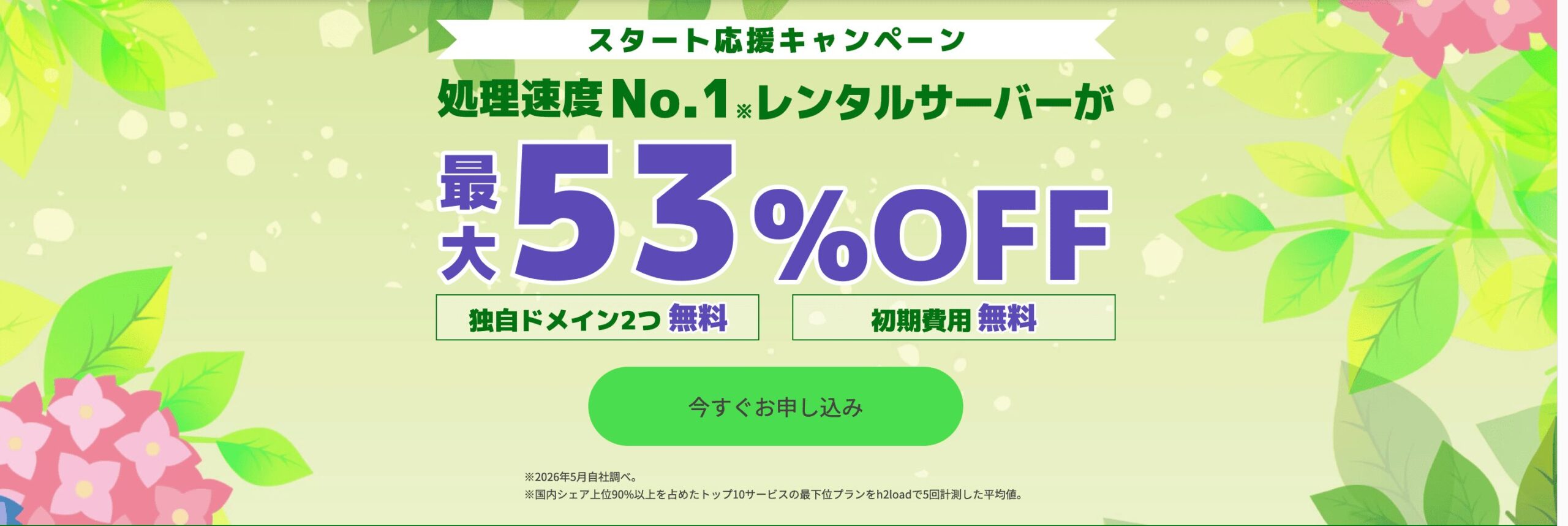 超高速レンタルサーバー最大53%OFF