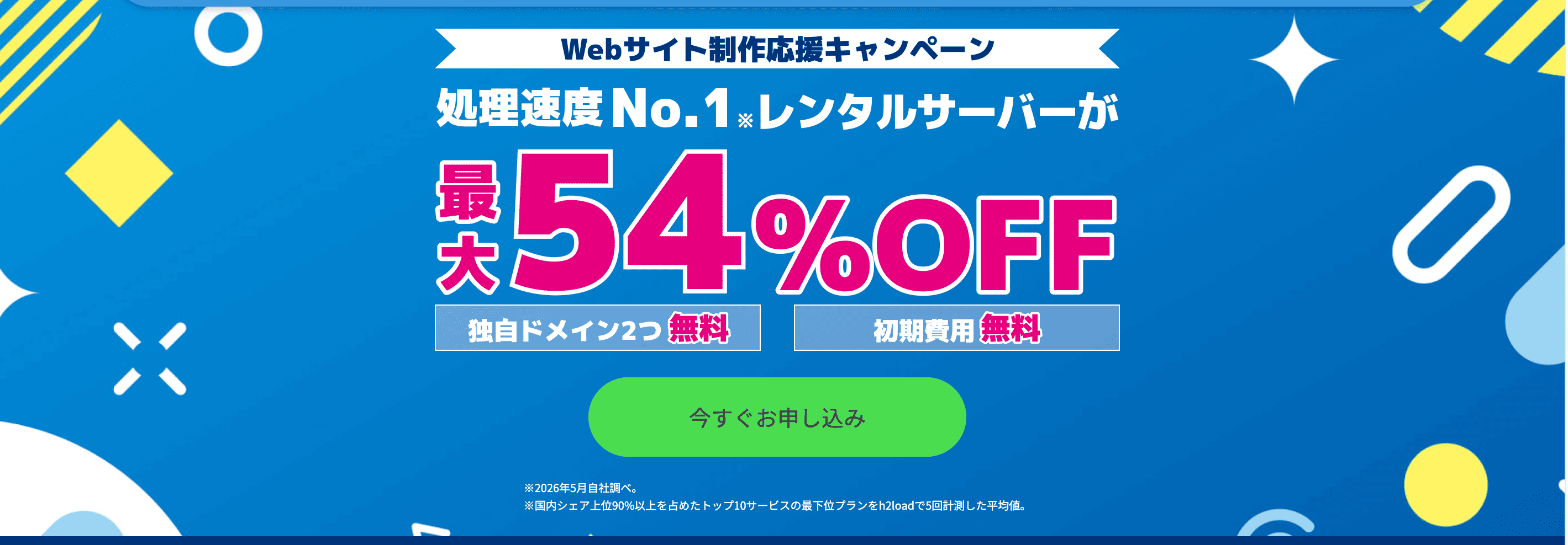 超高速レンタルサーバー最大54%OFF